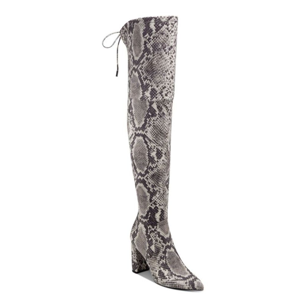 MARC FISHER Womens Beige Snake Tie Zipper Vany Pointed Toe Block Heel Boots 5 M